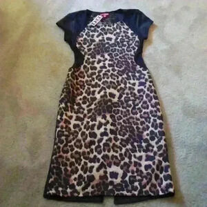 ***BONGO*** JUNIORS SCUBA LACE MIDI‎ LEOPARD PRINT DRESS SIZE MEDIUM